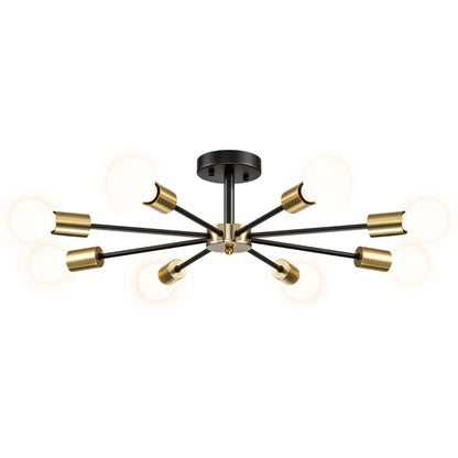 Black/ Gold Sputnik Semi Flush Mount Lamp Close to Ceiling Light Fixture for Living Room/ Kitchen/ Office/ Bedroom/ Foyer