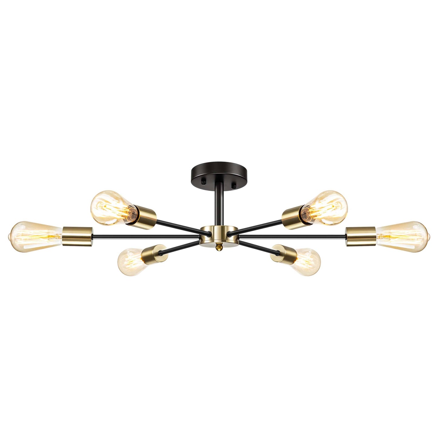 Black/ Gold Sputnik Semi Flush Mount Lamp Close to Ceiling Light Fixture for Living Room/ Kitchen/ Office/ Bedroom/ Foyer