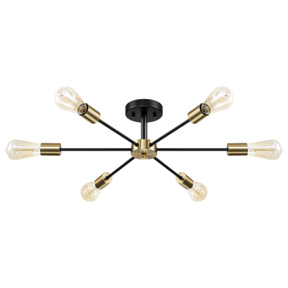 Black/ Gold Sputnik Semi Flush Mount Lamp Close to Ceiling Light Fixture for Living Room/ Kitchen/ Office/ Bedroom/ Foyer