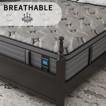 Matelas hybride Modland 14 pouces, fermeté moyenne, surmatelas européen - Mousse ignifugée CertiPUR-US pour soulager les maux de dos, 1 place/2 places/Queen/King