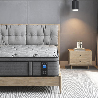 Matelas Modland Hybrid 14 pouces à plateau européen moyen, matelas à ressorts ensachés livré dans une boîte