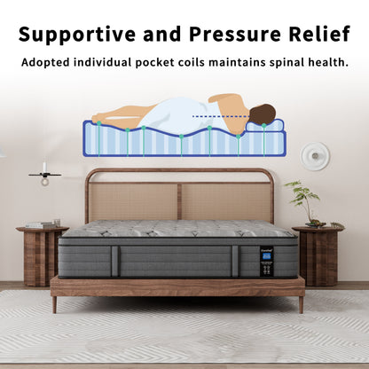 Matelas Modland Hybrid 14 pouces à plateau européen moyen, matelas à ressorts ensachés livré dans une boîte