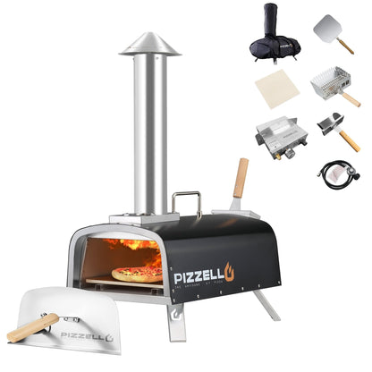 Four à pizza extérieur multi-combustibles avec brûleur à gaz et boîte à bois - 30 cm