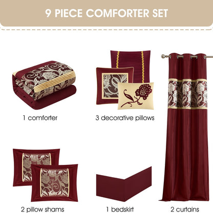 Ensemble de couette jacquard floral Nanshing Brie 9 pièces