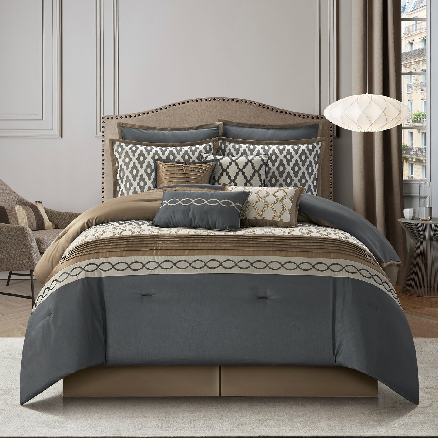 Ensemble de couette géométrique de luxe 10 pièces Nanshing Calvin