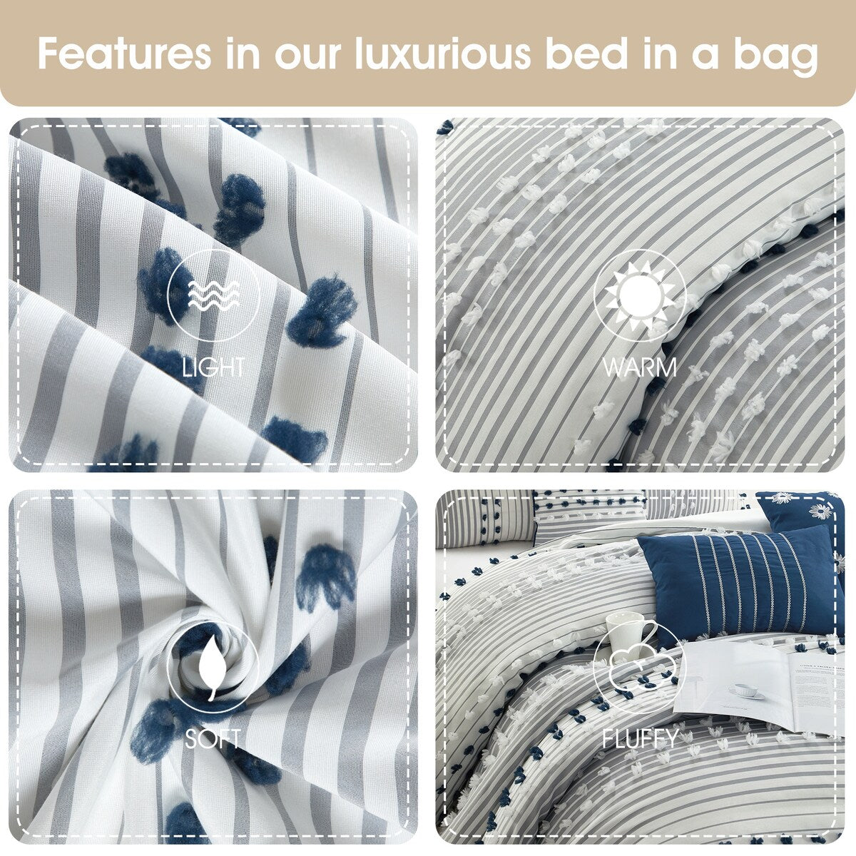 Ensemble de couette 7 pièces à rayures modernes Nanshing Jessy