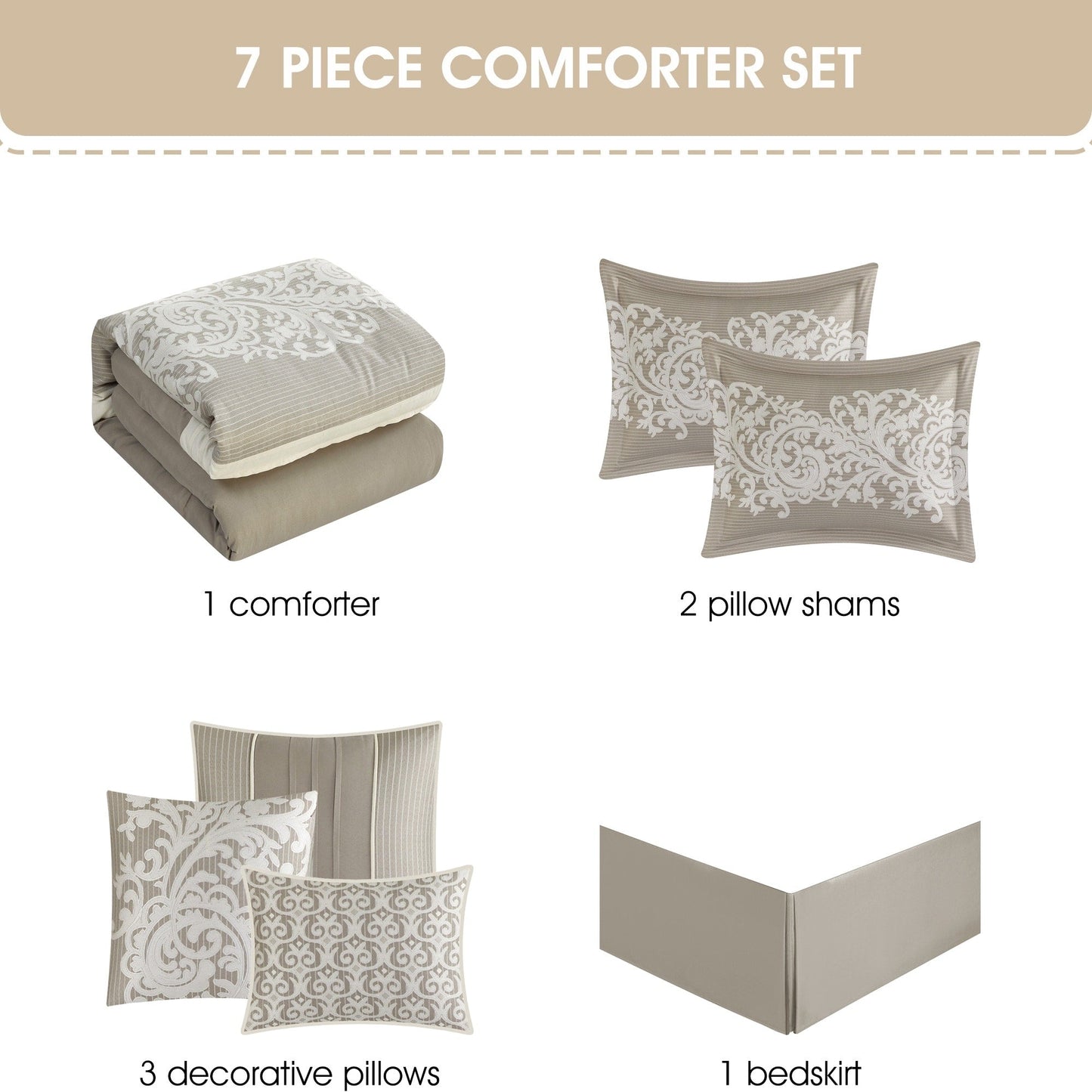 Ensemble de couette 7 pièces Nanshing Salem Damask Jacquard