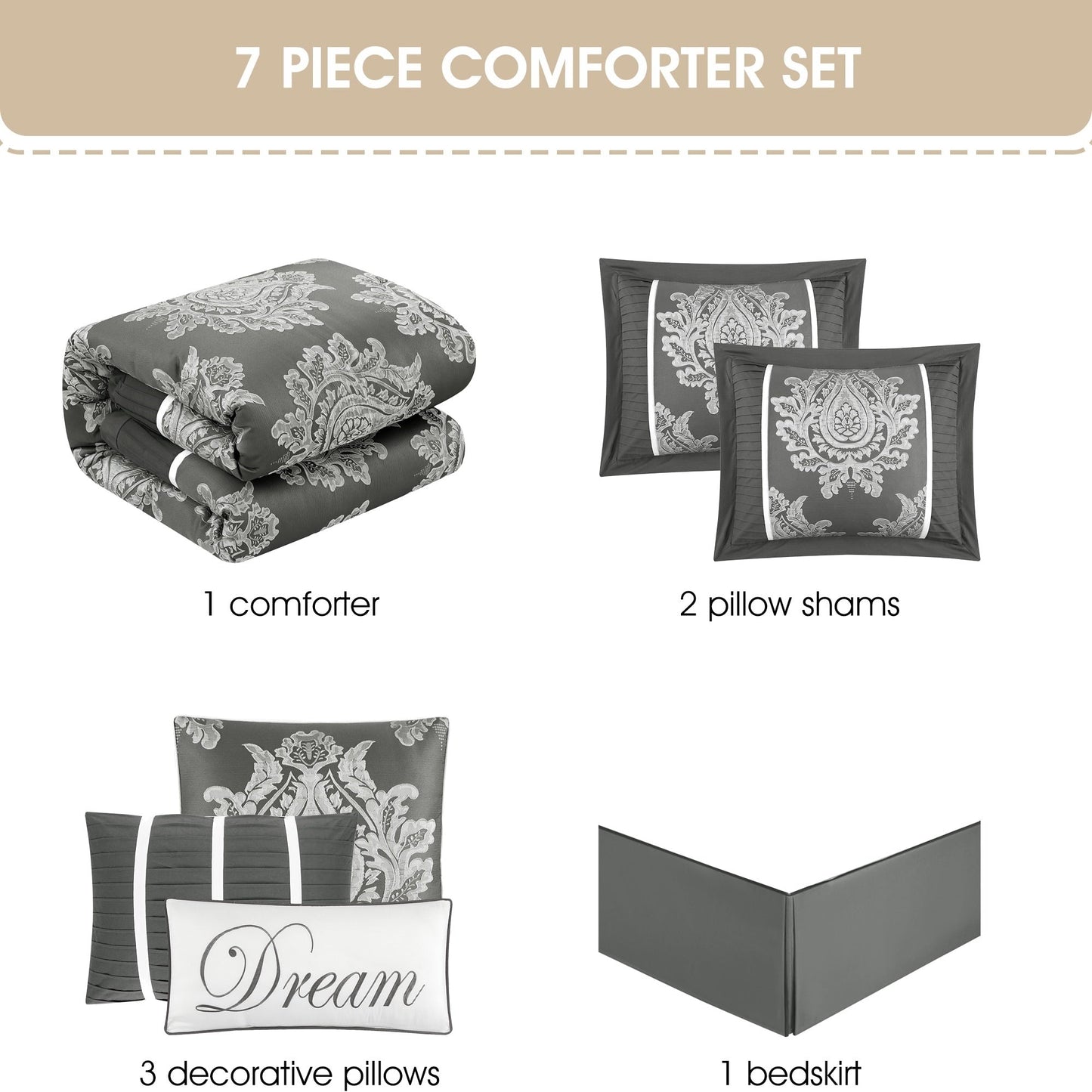 Ensemble de couette traditionnel damassé Nanshing Tiana 7 pièces