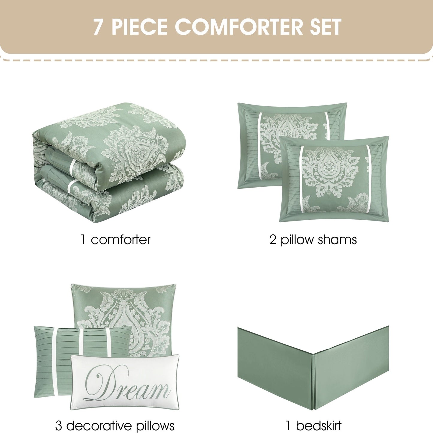 Ensemble de couette traditionnel damassé Nanshing Tiana 7 pièces