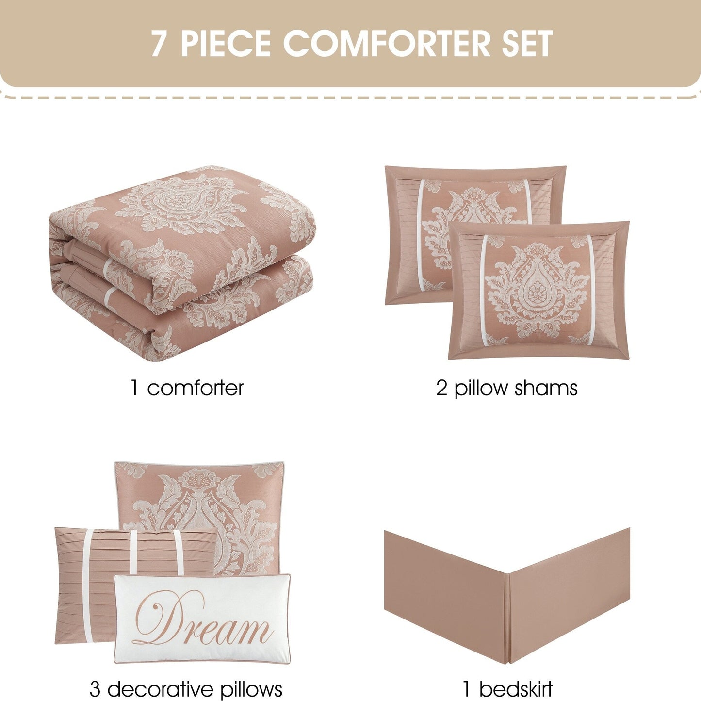 Ensemble de couette traditionnel damassé Nanshing Tiana 7 pièces