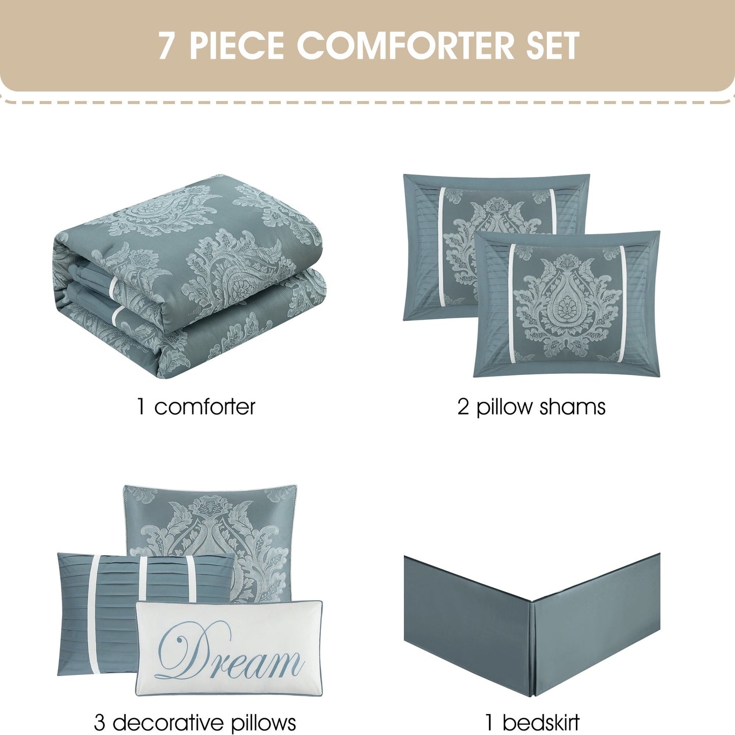 Ensemble de couette traditionnel damassé Nanshing Tiana 7 pièces