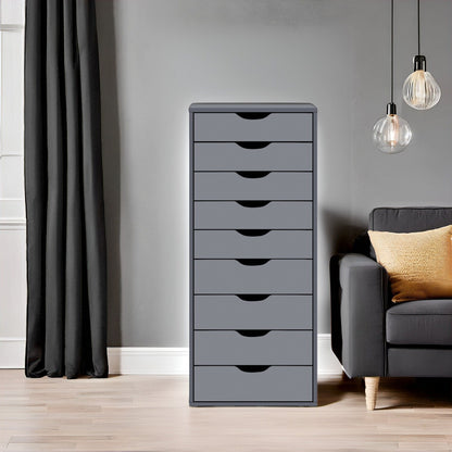Meuble étroit en bois à 9 tiroirs avec glissières en douceur et étagère de rangement supérieure