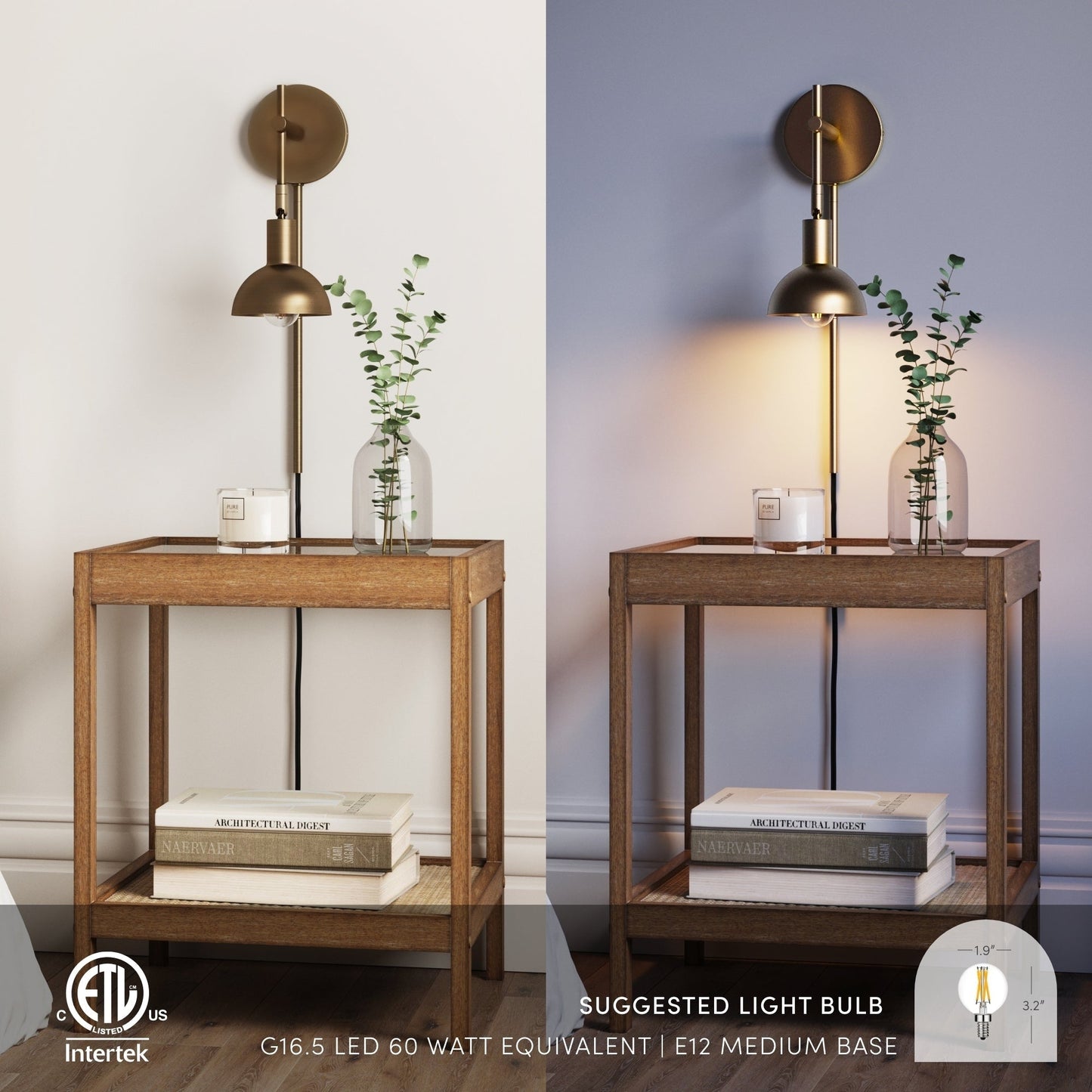 Applique murale Nathan James Tamlin à bras articulé, 1 lumière, avec prise et interrupteur marche/arrêt