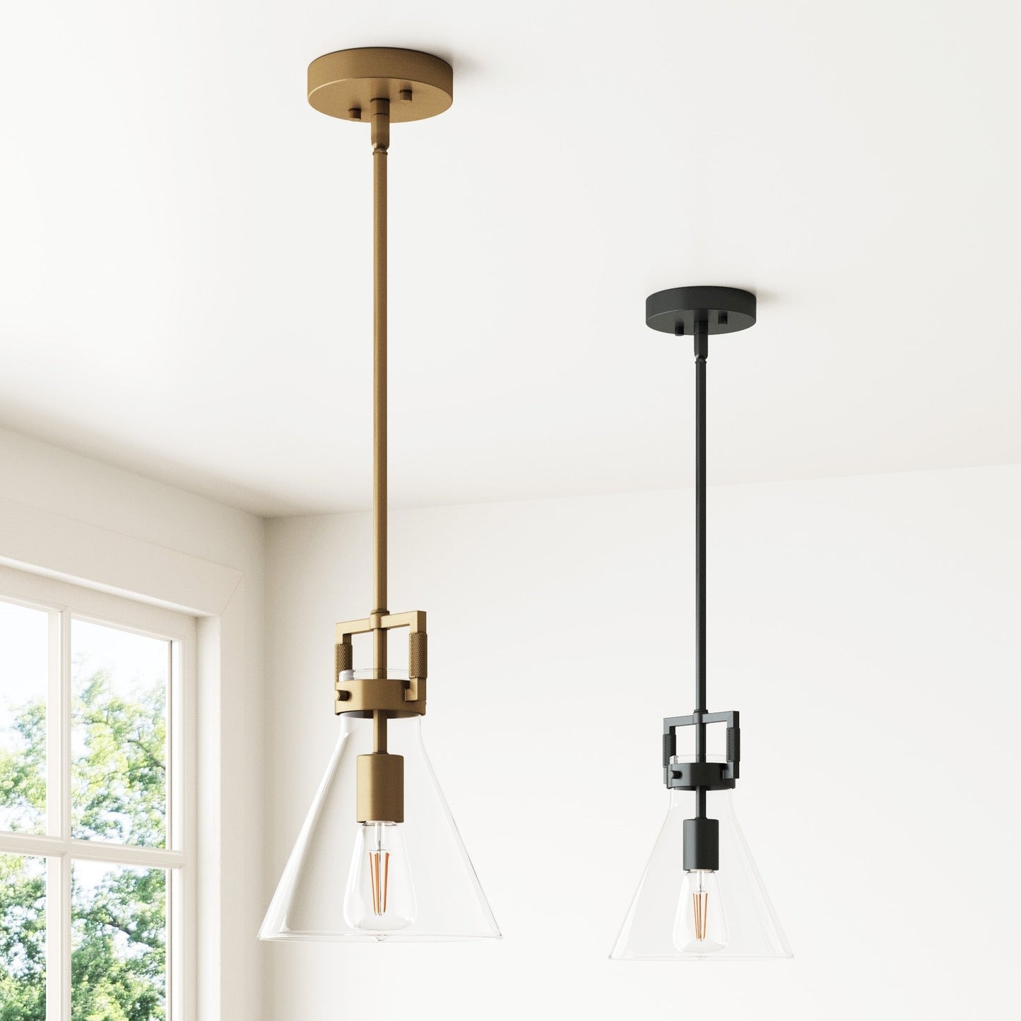 Suspension en verre Nathan James Vincent, luminaire suspendu avec tige réglable et abat-jour transparent