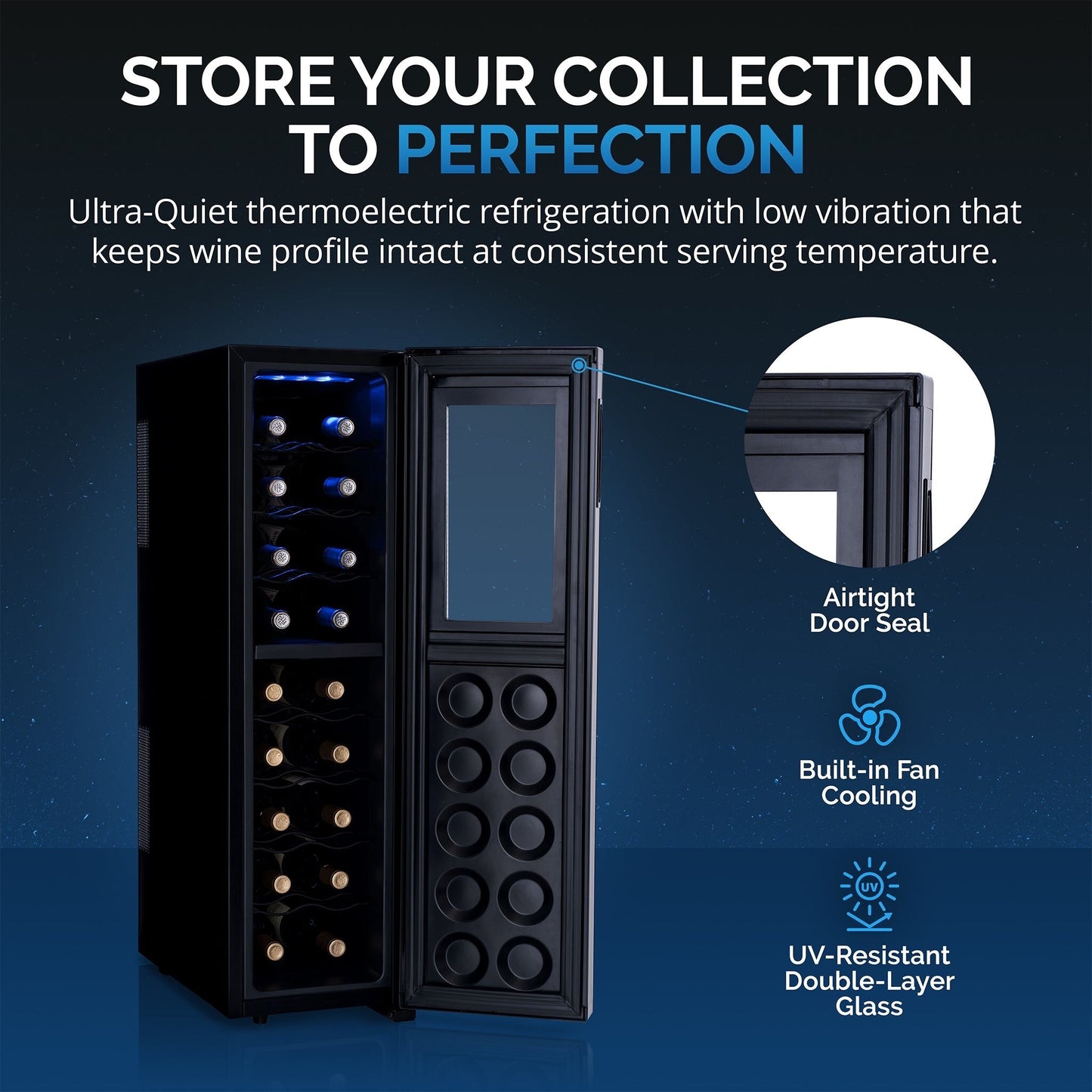 Cave à vin Newair Shadow-T Series, 18 bouteilles, double zone de température, pose libre, thermoélectrique, commande numérique