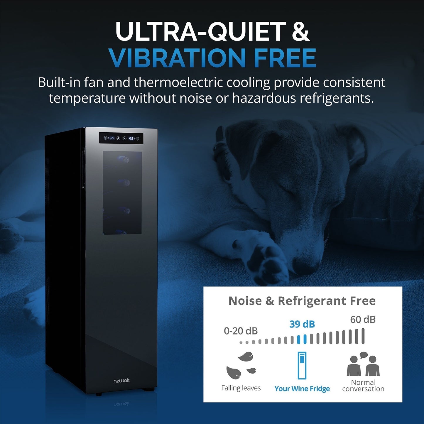 Cave à vin Newair Shadow-T Series, 18 bouteilles, double zone de température, pose libre, thermoélectrique, commande numérique