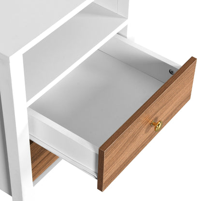 Ensemble de 2 tables de chevet avec station de charge, table d'appoint avec 2 tiroirs, ports USB et prises électriques, pour lit de chevet