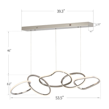 Lustre LED de luxe nordique en acier inoxydable à motifs entrelacés, idéal pour une salle à manger ou un plafond.