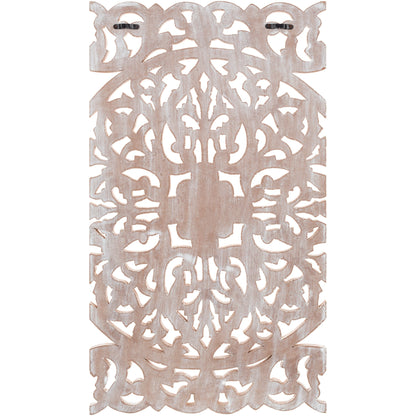 Tableau mural Norma Floral sculpté à la main en bois naturel, 3 panneaux, 48 x 28 pouces