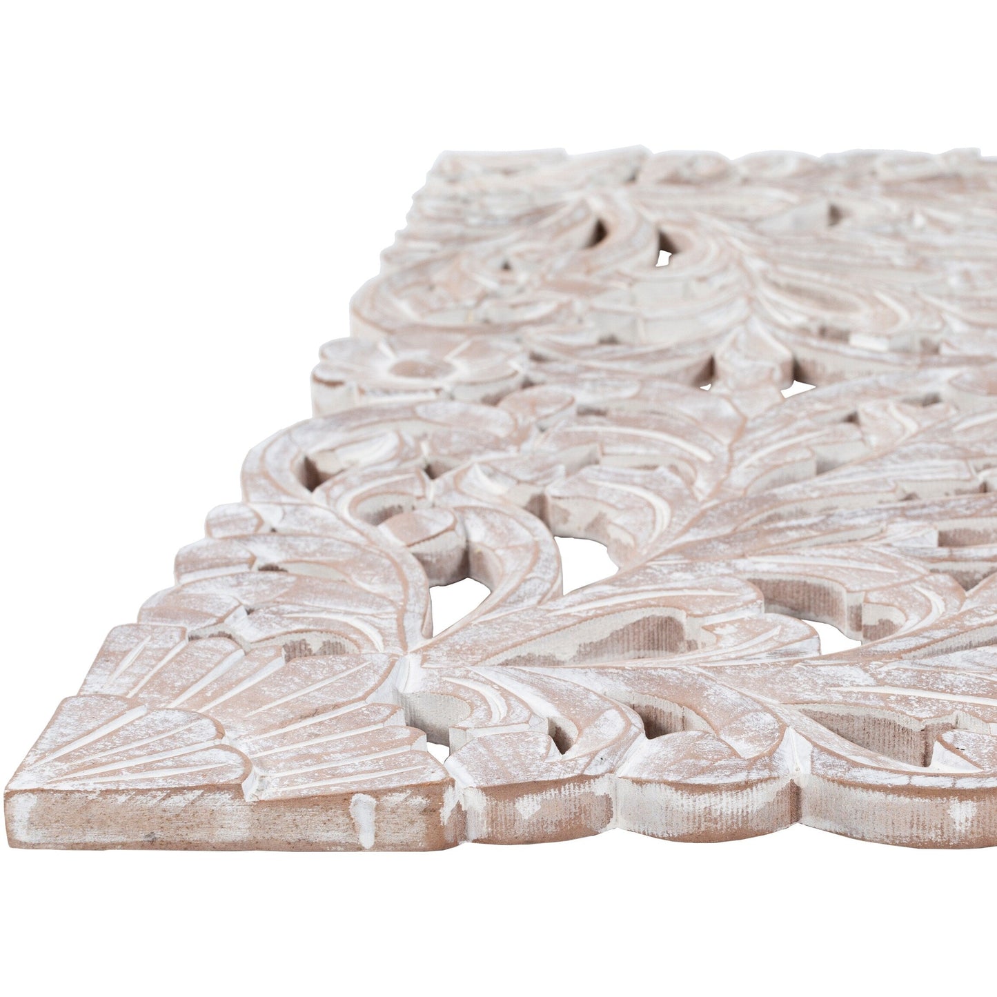 Tableau mural Norma Floral sculpté à la main en bois naturel, 3 panneaux, 48 x 28 pouces