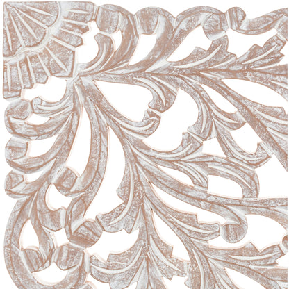 Tableau mural Norma Floral sculpté à la main en bois naturel, 3 panneaux, 48 x 28 pouces