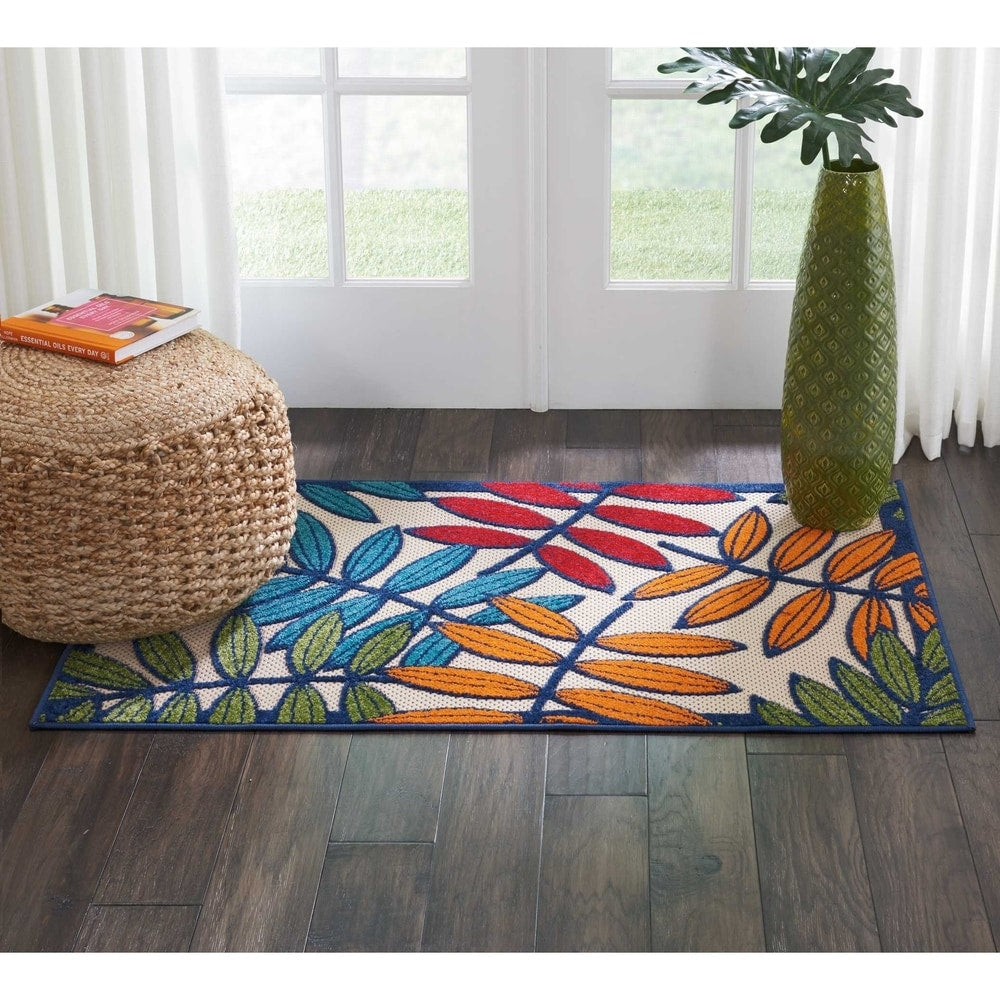 Tapis d'intérieur/extérieur Nourison Aloha à motif de feuilles vibrantes