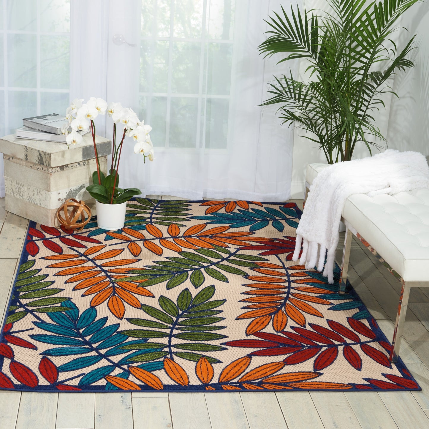 Tapis d'intérieur/extérieur Nourison Aloha à motif de feuilles vibrantes