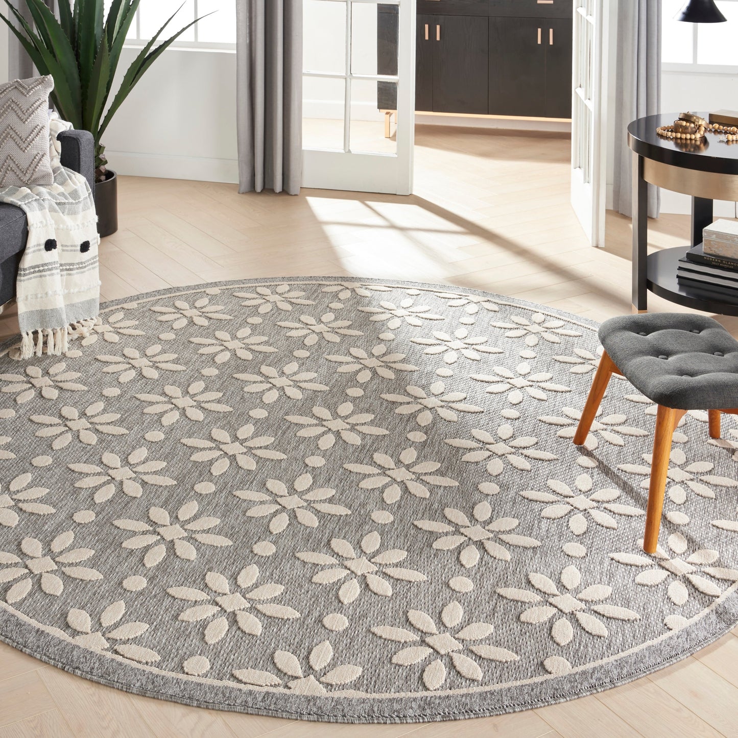 Tapis d'intérieur/extérieur Nourison Palamos à motif floral moderne et géométrique à hauteur variable