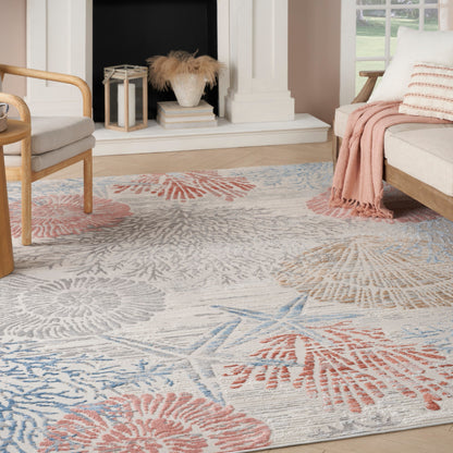 Tapis Nourison Pompéi, motif coquillages et coraux, idéal pour la plage côtière