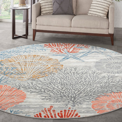Tapis Nourison Pompéi, motif coquillages et coraux, idéal pour la plage côtière