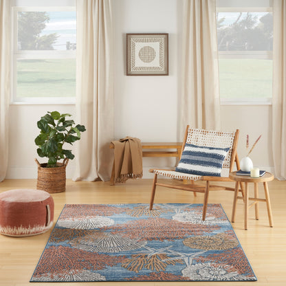Tapis Nourison Pompéi, motif coquillages et coraux, idéal pour la plage côtière