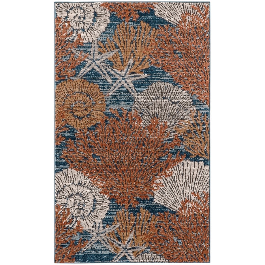 Tapis Nourison Pompéi, motif coquillages et coraux, idéal pour la plage côtière