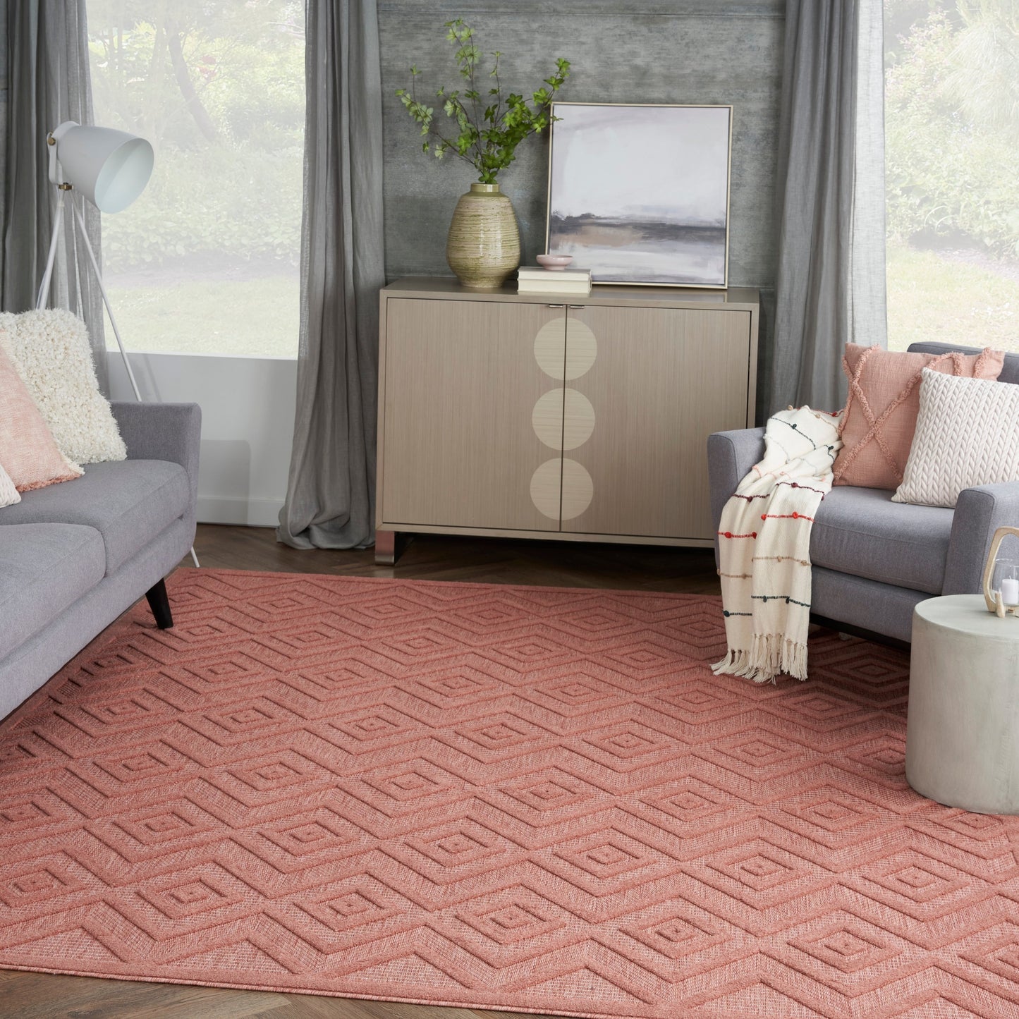 Tapis Nourison polyvalent pour intérieur/extérieur à tissage plat géométrique
