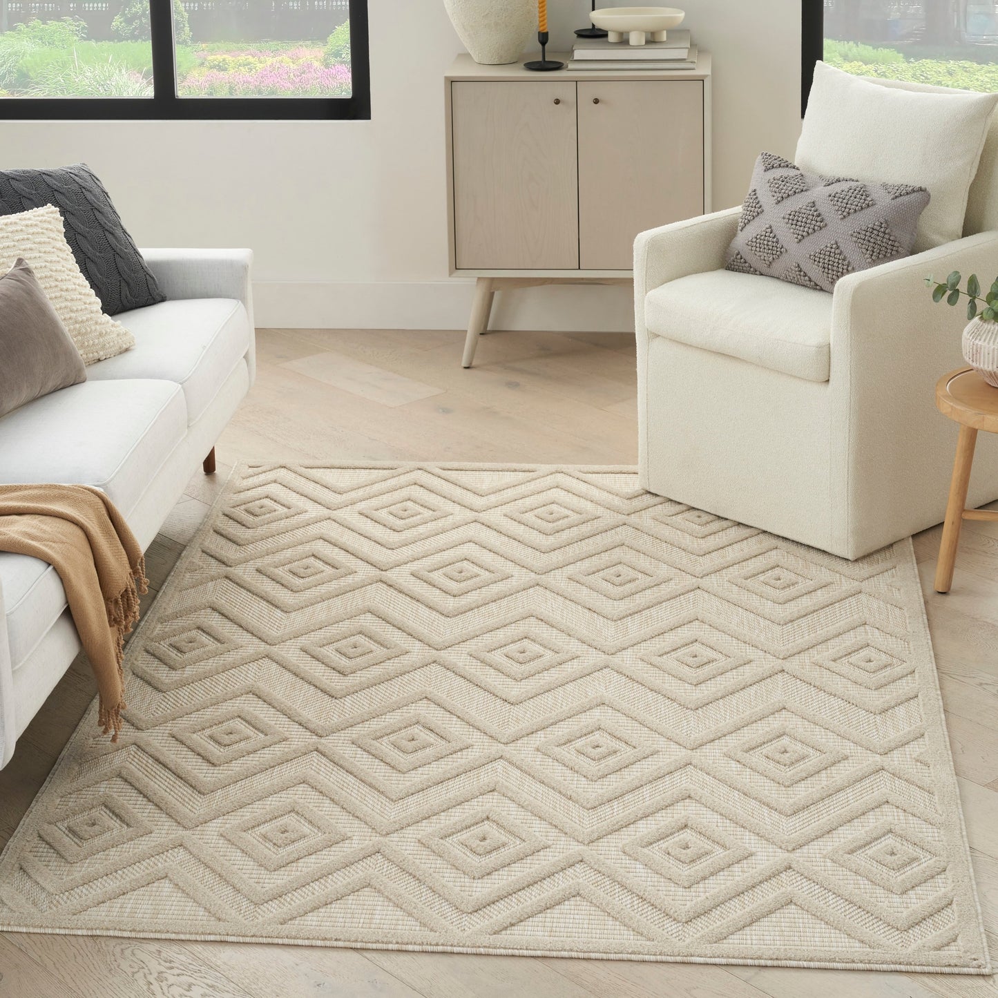 Tapis Nourison polyvalent pour intérieur/extérieur à tissage plat géométrique