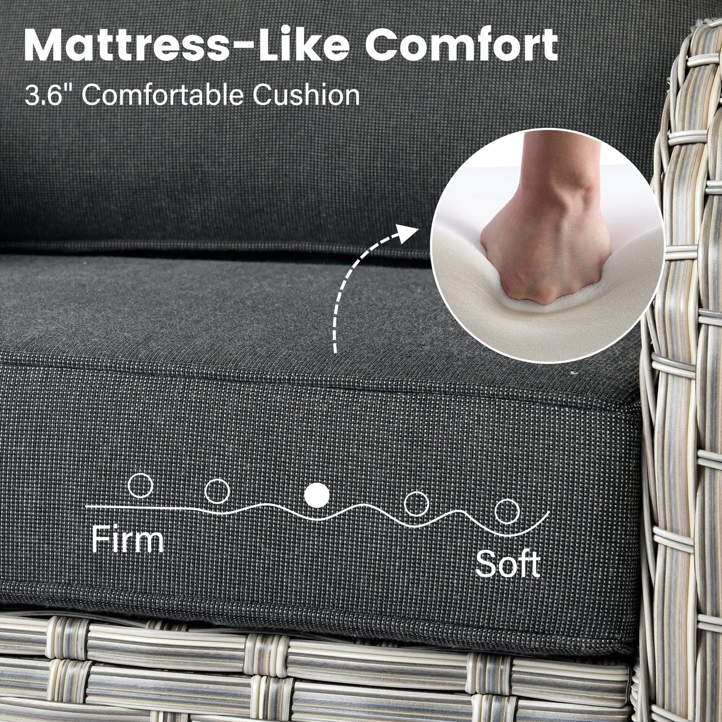 Ensemble de 9 chaises pivotantes d'extérieur en osier OVIOS avec table à feu