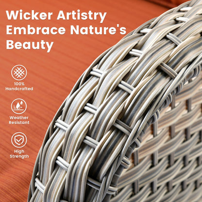 Ensemble de 9 chaises pivotantes d'extérieur en osier OVIOS avec table à feu