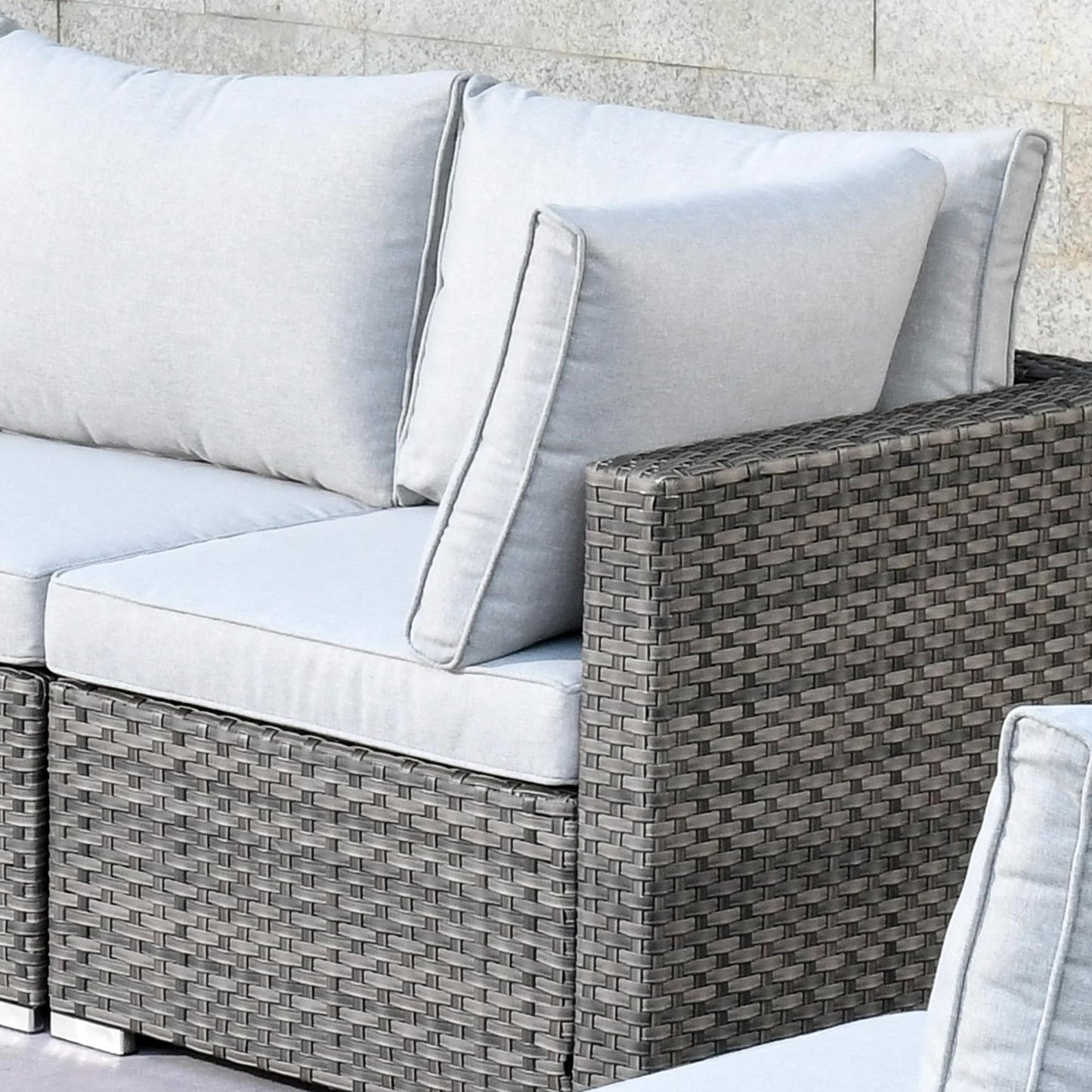 Ensemble de salon sectionnel OVIOS en osier à siège profond, 11 pièces, chaises pivotantes, foyer