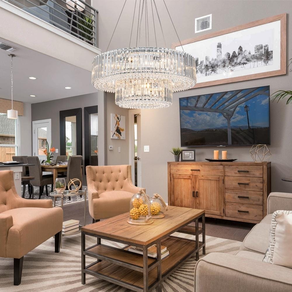 Lustre moderne rond en cristal OYIPRO à 6/8/12 lumières, suspension en forme de tambour pour îlot de cuisine