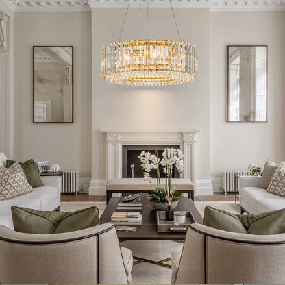 Lustre moderne rond en cristal OYIPRO à 6/8/12 lumières, suspension en forme de tambour pour îlot de cuisine