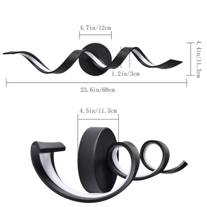 Applique murale LED moderne en spirale pour salle de bain, à intensité variable.