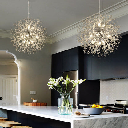 Lustre Sputnik moderne OYIPRO avec effet feu d'artifice et suspension en cristal