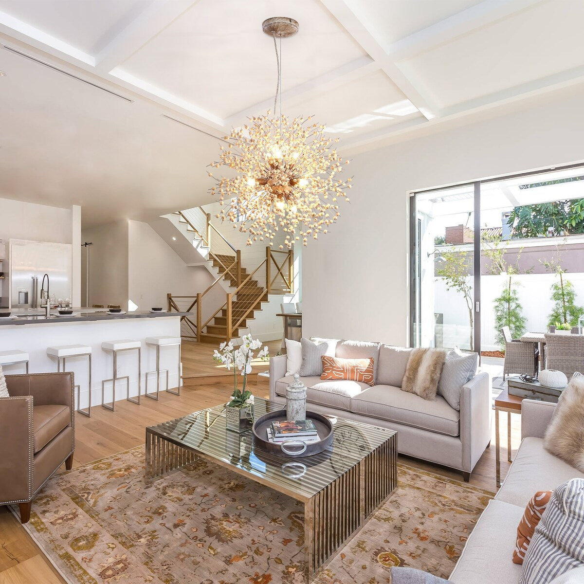 Lustre Sputnik moderne OYIPRO avec effet feu d'artifice et suspension en cristal