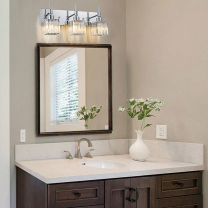 Luminaires de salle de bain modernes à intensité variable en cristal Ora, à installer au-dessus du miroir, style glamour.