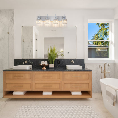 Luminaires de salle de bain modernes à intensité variable en cristal Ora, à installer au-dessus du miroir, style glamour.