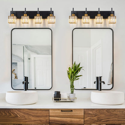 Luminaires de salle de bain modernes à intensité variable en cristal Ora, à installer au-dessus du miroir, style glamour.