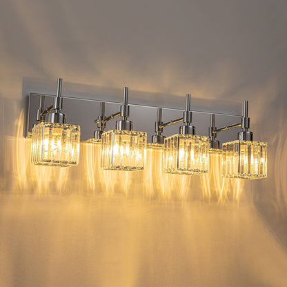 Luminaires de salle de bain modernes à intensité variable en cristal Ora, à installer au-dessus du miroir, style glamour.