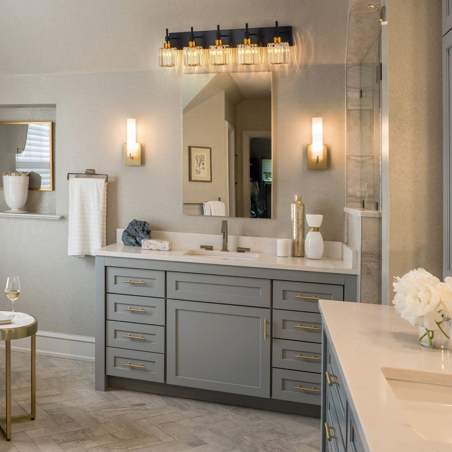 Appliques murales modernes à intensité variable pour salle de bain, avec abat-jour en cristal