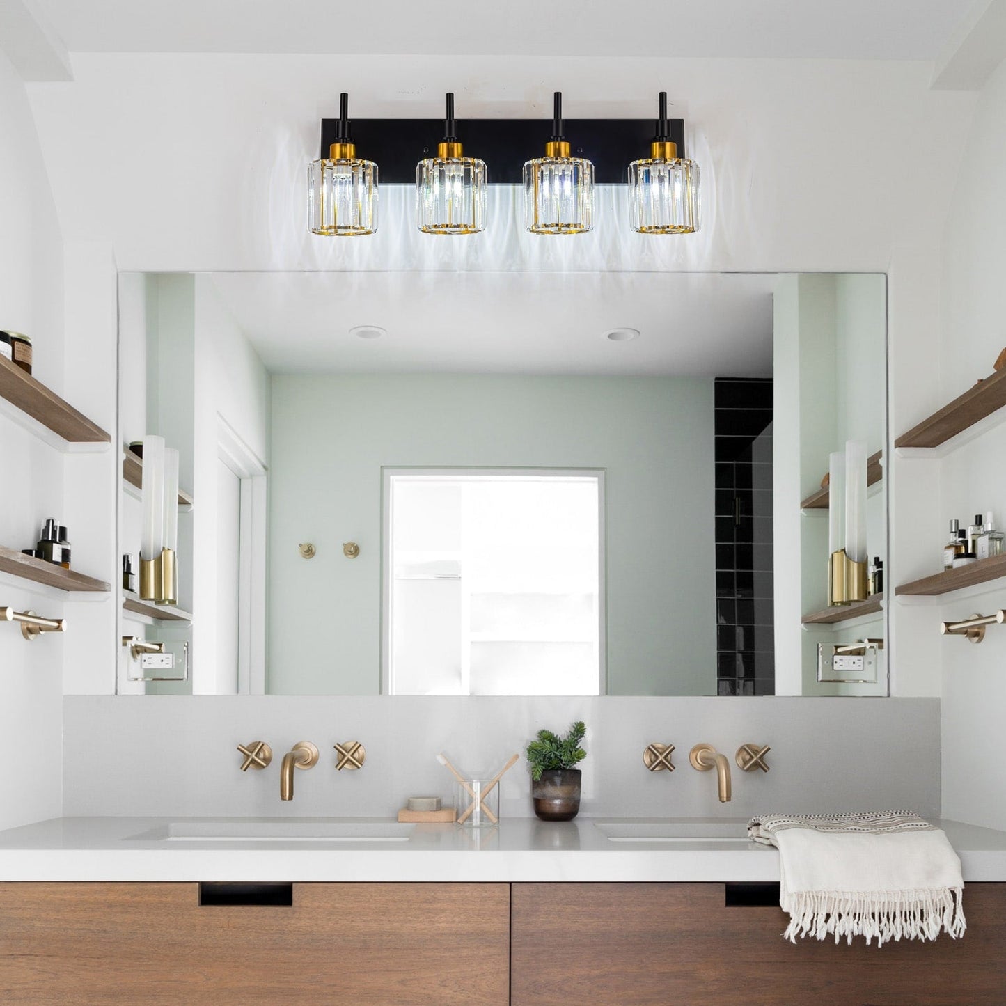 Appliques murales modernes à intensité variable pour salle de bain, avec abat-jour en cristal