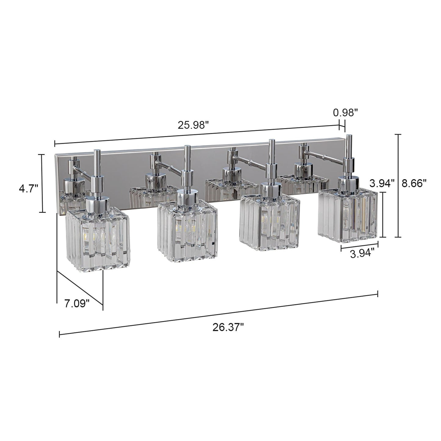 Luminaires de salle de bain modernes à intensité variable en cristal Ora, à installer au-dessus du miroir, style glamour.
