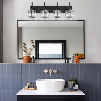 Luminaires de salle de bain modernes à intensité variable en cristal Ora, à installer au-dessus du miroir, style glamour.